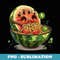 Anime watermelon fruit slice eating ramen noodle bowl kawaii - Modern Sublimation PNG File