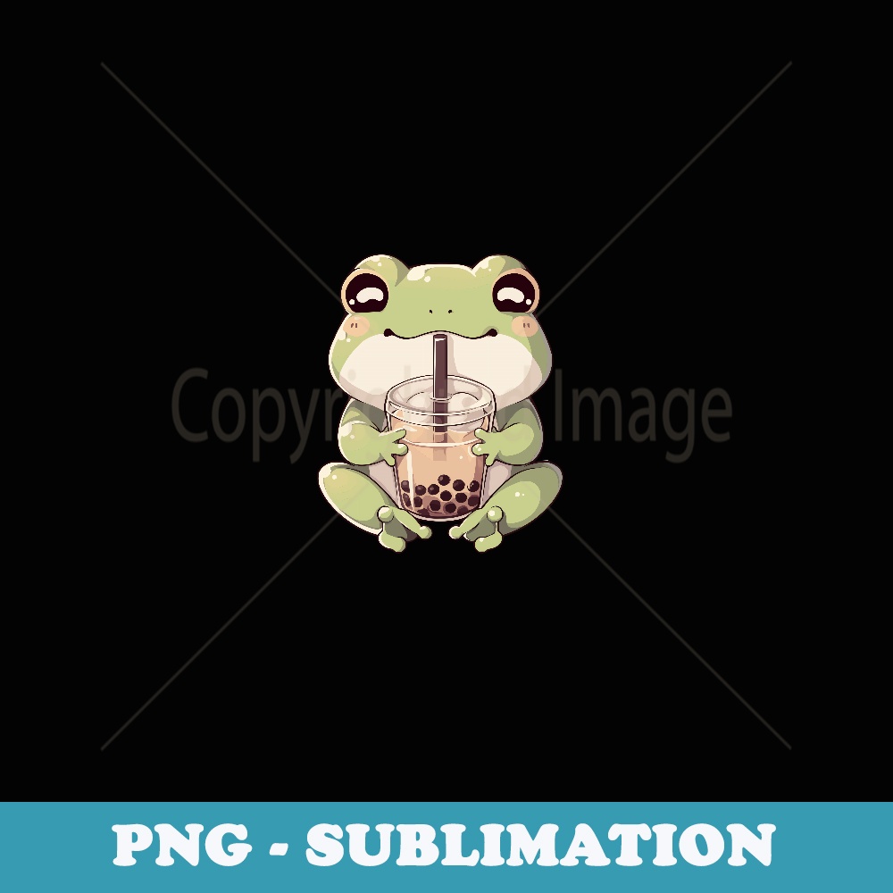 Cute Neko Frog Boba Tea Kawaii Anime Bubble Tea Toad - Stylish Sublimation Digital Download
