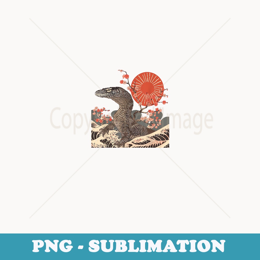 Floral Wildlife Lizard Japanese Art Komodo Dragon - Creative Sublimation PNG Download