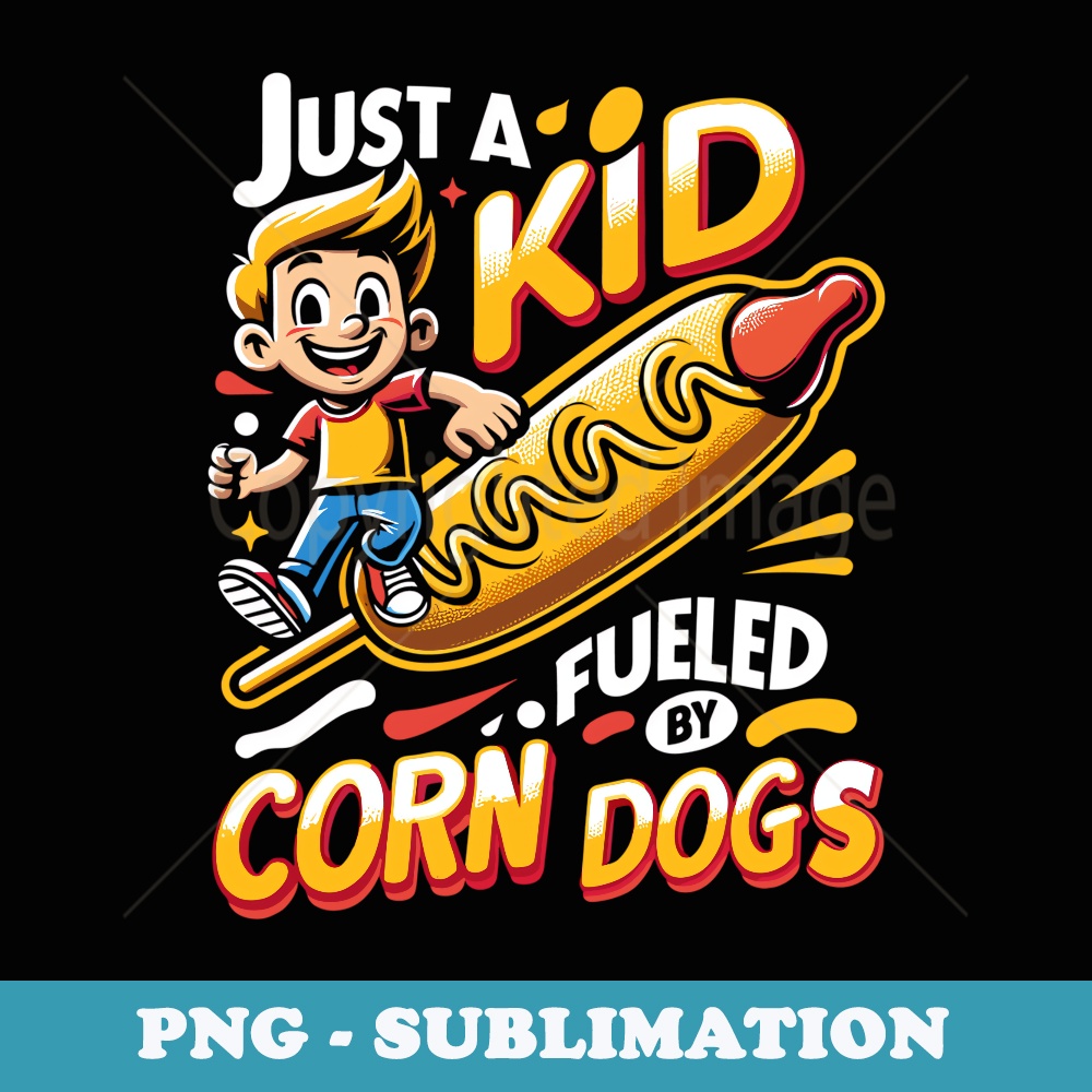 Just A Kid Fueled By Corn Dogs Corn Dog Lover Sausage - Modern Sublimation PNG File