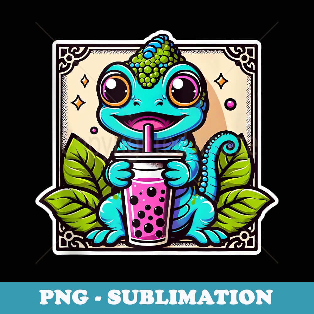 Boba Chameleon with Bubble Tea Kawaii Anime Cute and Colourful - Premium Sublimation Digital Download