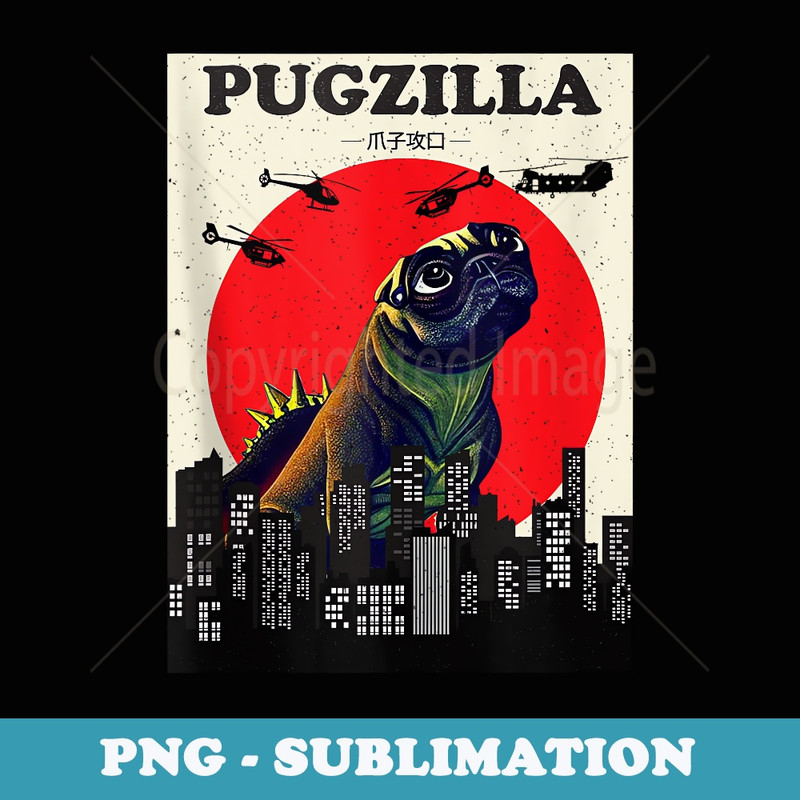 Pugzilla - Retro PNG Sublimation Digital Download