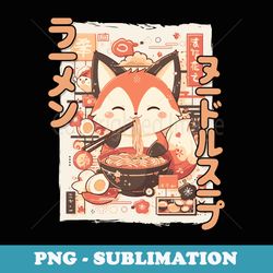 fox loving ramen kawaii neko fox ramen - vintage sublimation png download
