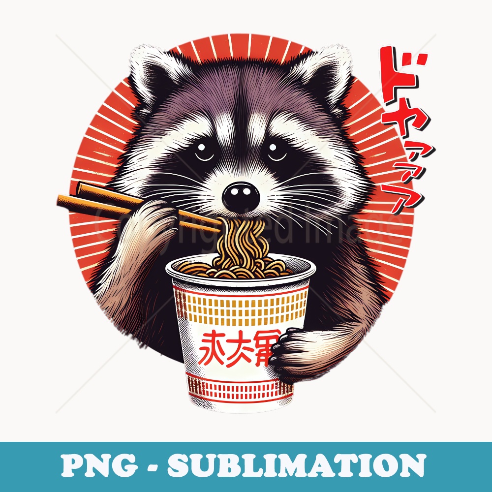 Funny Anime Kawaii Raccoon Eating Instant Noodle Ramen Cup - Elegant Sublimation PNG Download