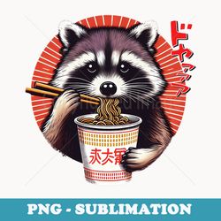 funny anime kawaii raccoon eating instant noodle ramen cup - elegant sublimation png download