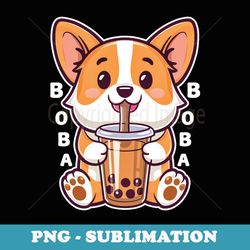 funny kawaii boba cute anime dog corgi bubble tea drink - vintage sublimation png download