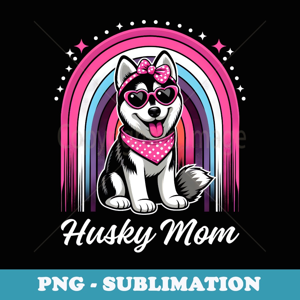Rainbow Husky With Sunglass And Headband For Mothers Day - Creative Sublimation PNG Download