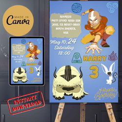 kids birthday invitation, avatar birthday invitation, editable and printable mobile evite