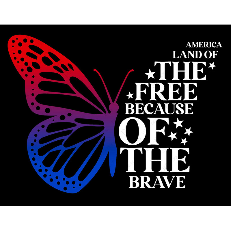 America Land Of The Free Because Of The Brave Svg Png, Butterfly Svg, 4th of July Svg, Digital Download Sublimation PNG & SVG Cricut Flie.jpg