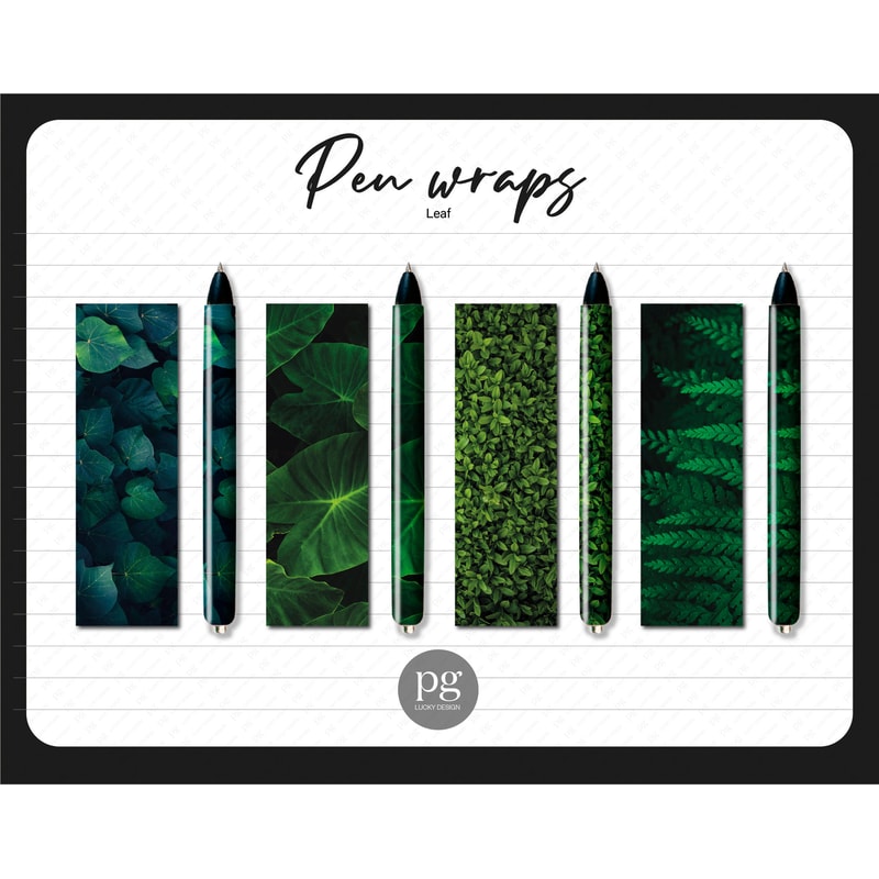 Green Leaf Pen Wraps, Tropical Green Leaves Print Waterslide & Printable Vinyl Epoxy Glitter Pen Wrap Digital File Download PNG.jpg