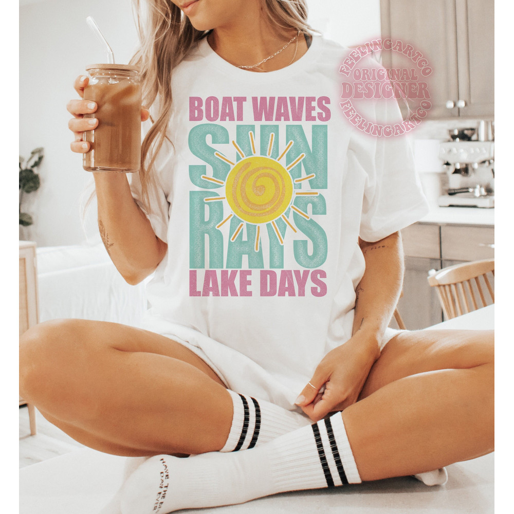 Boat Waves Sun Rays Lake Days SVG, Summer svg files, Retro summer png, Hello Summer svg, Trendy Beach designs, Retro summer svg, sublimation.jpg