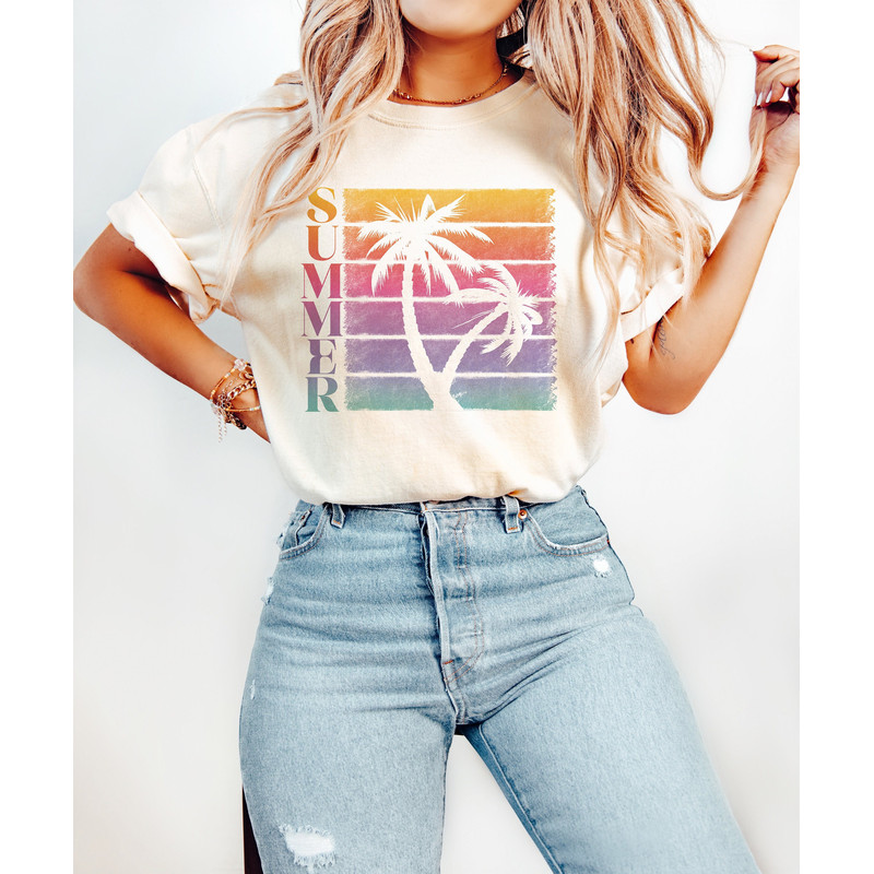 Reto Summer svg, Palm Trees and sunset svg, Summer beach png, Summer vibes png, Aesthetic summer svg, Summer shirt designs, printable svg.jpg