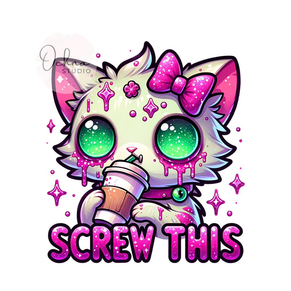 Angry Cat Coffee Png, Cute Zombie Cat Clipart, Spooky PNG, Coffee Lover Png, Pink Zombie Cat PNG, Sublimation Design, Digital Download PNG.jpg