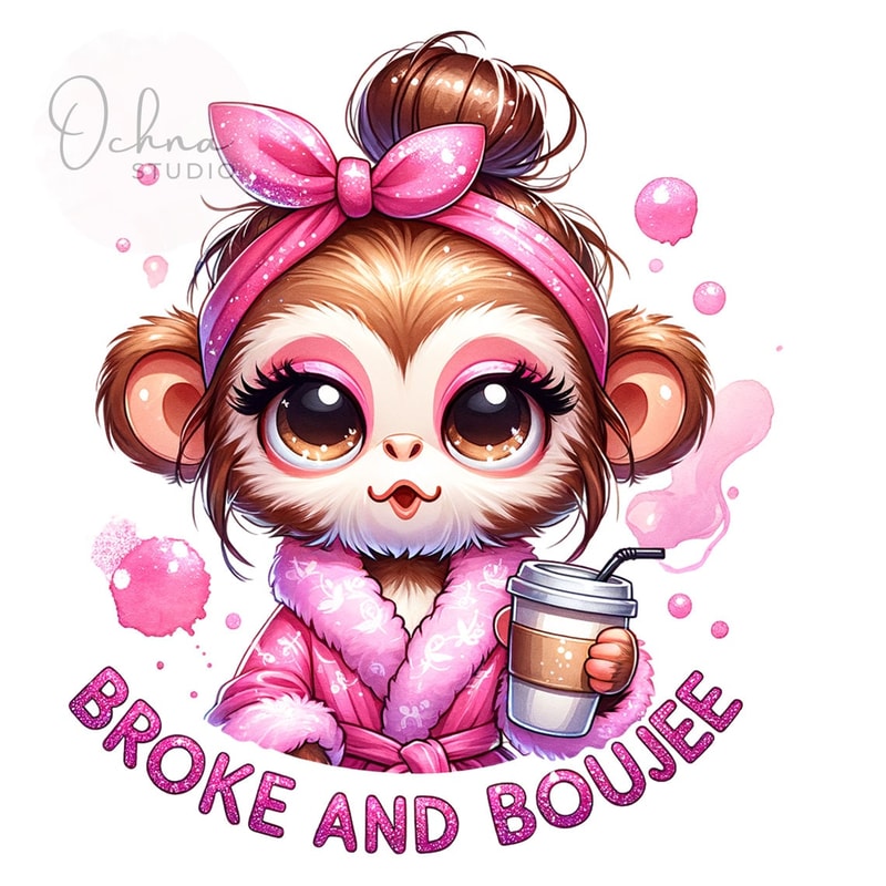 Cute Monkey Png, Broke and Boujee Clipart, Monkey Clipart, Broke and Bougie Png, Coffee png, Sublimation Design, Digital Download PNG.jpg