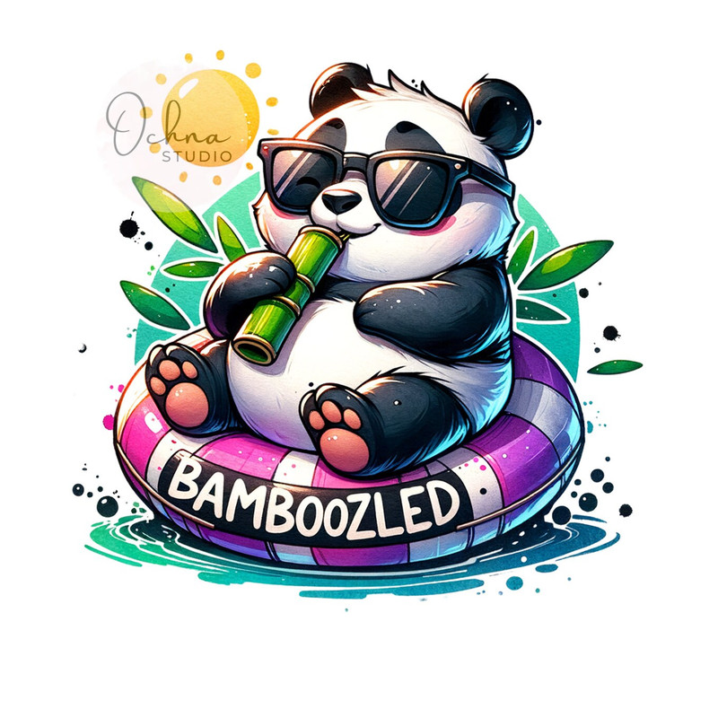 Cute Panda Clipart PNG, Bamboozled Panda Clipart, Funky Panda Png, Panda on Floaty, Panda PNG, Sublimation Design, Digital Download PNG.jpg