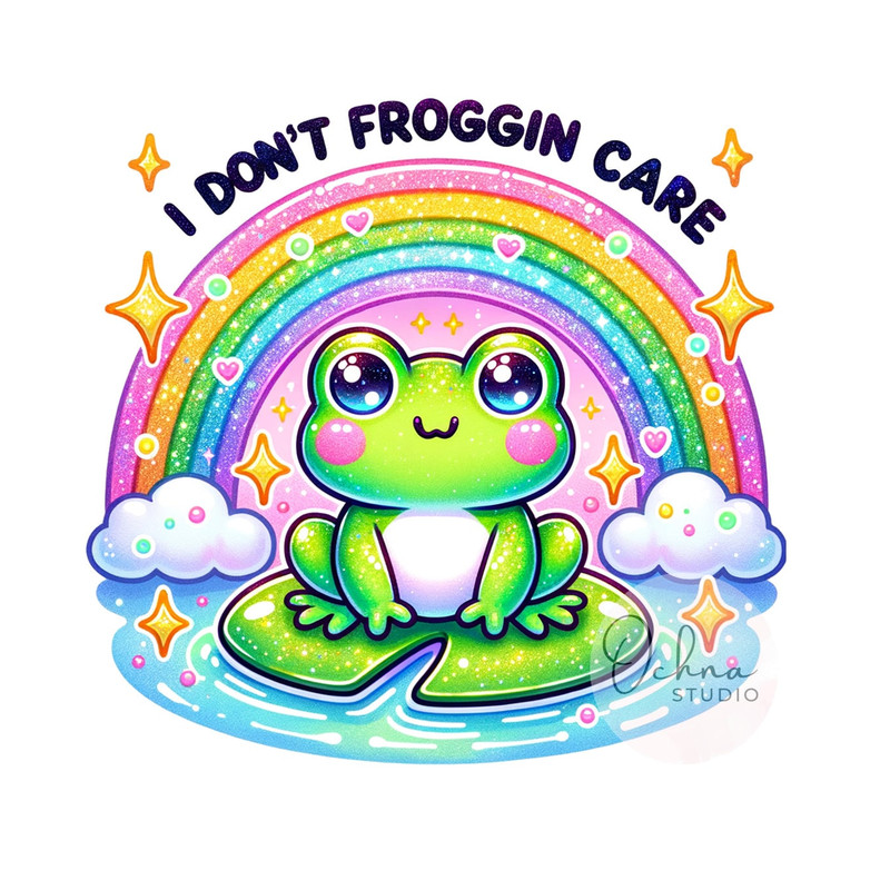Funny Frog PNG, I Don't Froggin Care Clipart, Rainbow Clipart PNG, Snarky Froggy, Lily Pad Clipart, Sublimation Design, Digital Download PNG.jpg