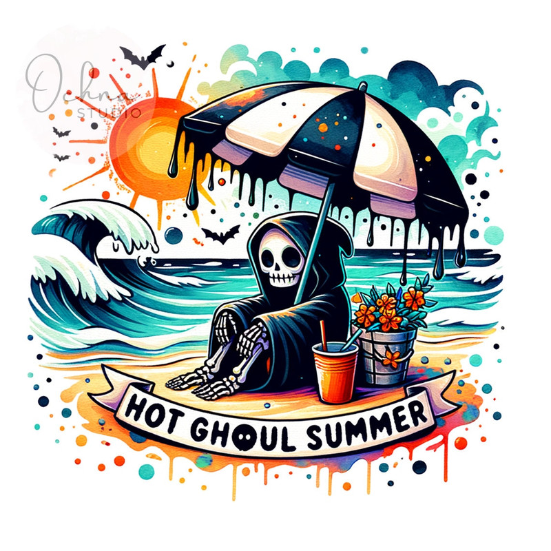 Hot Ghoul Summer PNG, Funny Summer Skeleton Clipart, Skeleton Sublimation,Grim Reaper Clipart, Sublimation Design, Digital Download PNG.jpg