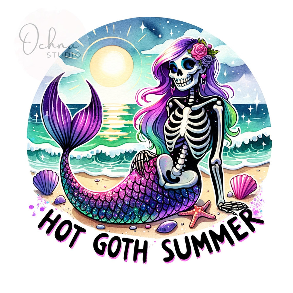 Hot Goth Summer PNG, Summer Mermaid Clipart, Snarky Skeleton Sublimation, Goth Png, Sublimation Design, Digital Download PNG.jpg