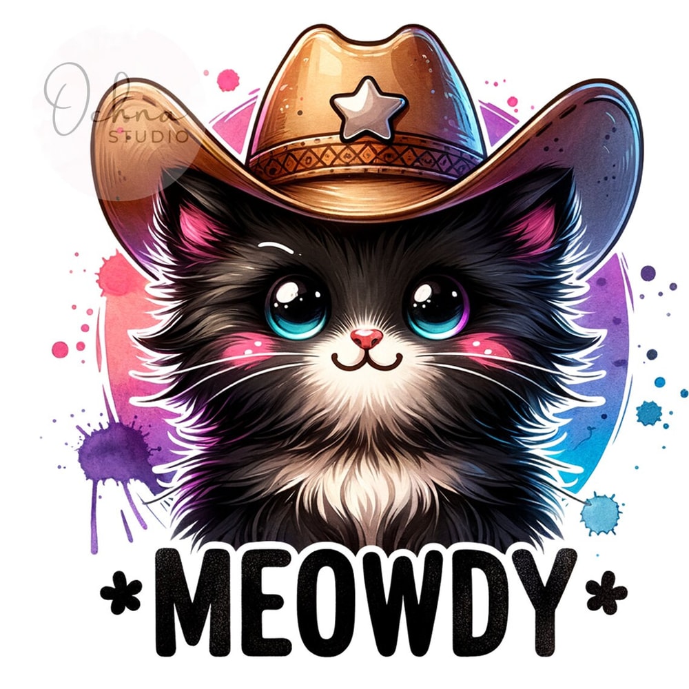 Meowdy Cowboy Cat PNG, Whimsical Cat Clipart, Western Black Cat, Cowboy Cat, Cat PNG, Sublimation Design, Digital Download PNG.jpg