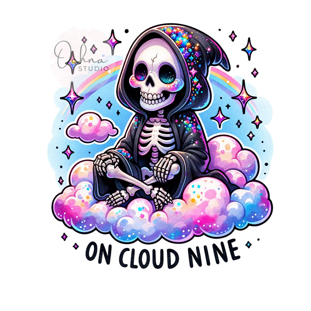 On Cloud Nine PNG, Goth Skeleton Clipart, Grim Reaper, Spooky, Sarcastic PNG, Snarky Skeleton Png, Sublimation Designs, Digital Download PNG.jpg