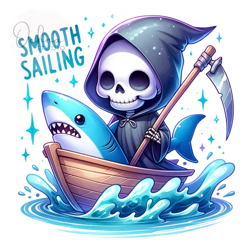 Smooth Sailing PNG, Shark Clipart, Grim Reaper Png, Skeleton PNG, Sailing Png, Shirt Sublimation, Digital Download PNG.jpg