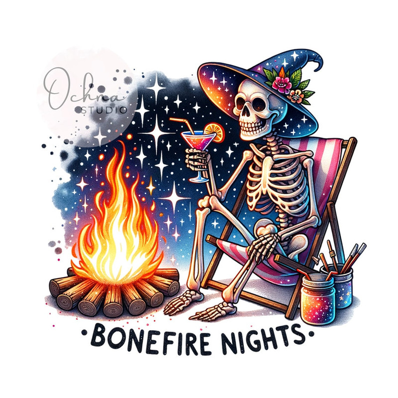 Summer Bonfire PNG, Funny Summer Skeleton Clipart, Bonefire Nights Snarky Skeleton, Shirt Sublimation, Digital Download PNG.jpg