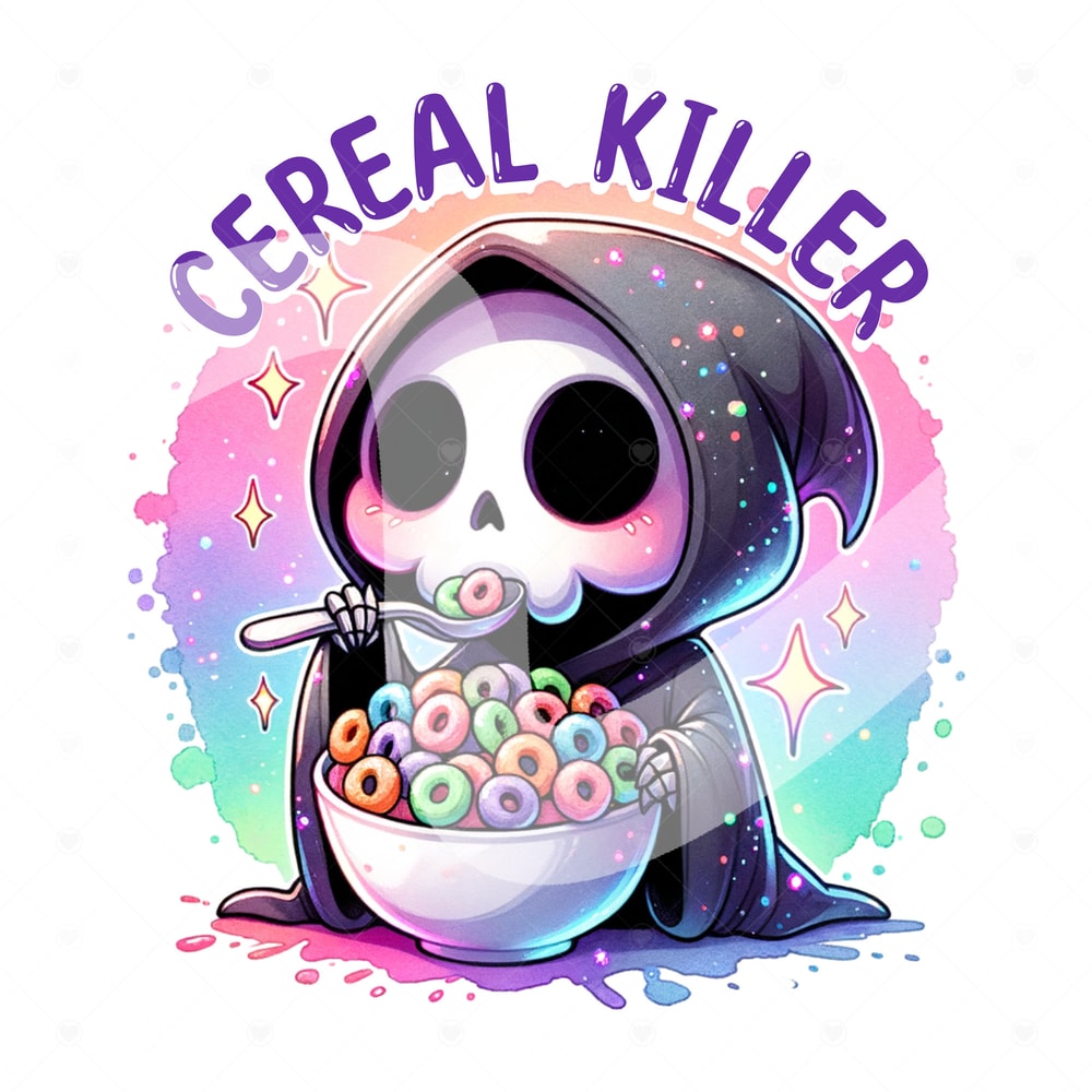 Funny Cereal Killer PNG, Sarcastic Skeleton Sublimation Design, Witchy Skull DTF Transfer, True Crime Lover, Trendy TShirt, Mug, Tumbler.jpg