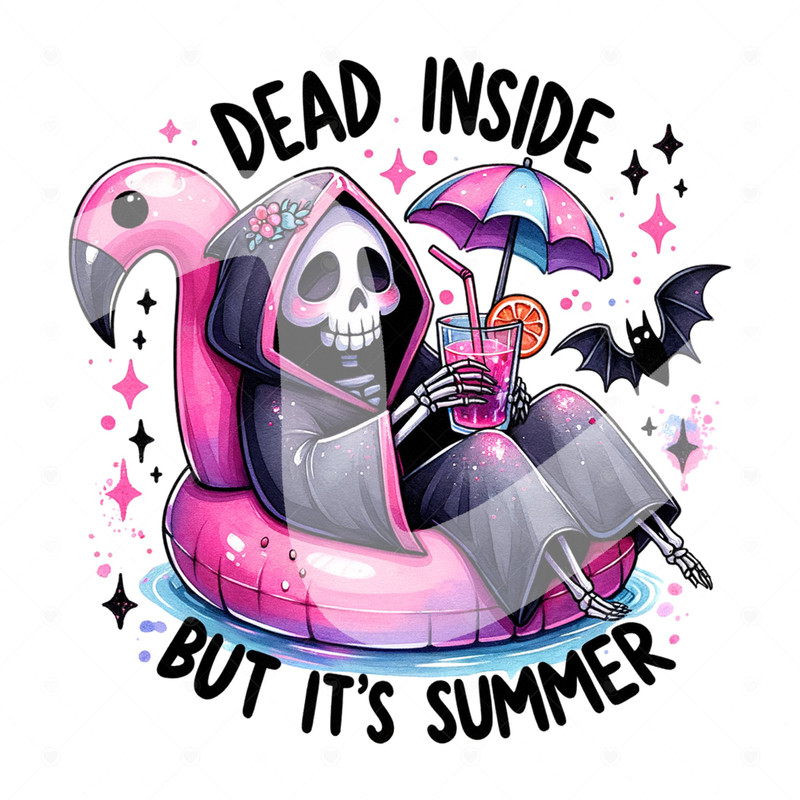 Funny Summer Skeleton Clipart, Dead Inside But It's Summer PNG, Snarky Sublimation Design, Pool Float, Summer Vacation DTF File, Trendy Mug.jpg