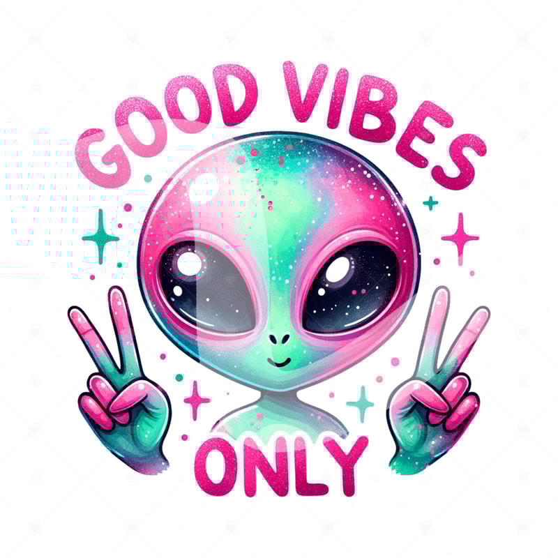 Good Vibes Only PNG, Cute Summer Alien Clipart, Whimsical Hippie PNG, Outer Space Alien Sublimation Design, Trendy DTF Transfer, Peace Png.jpg