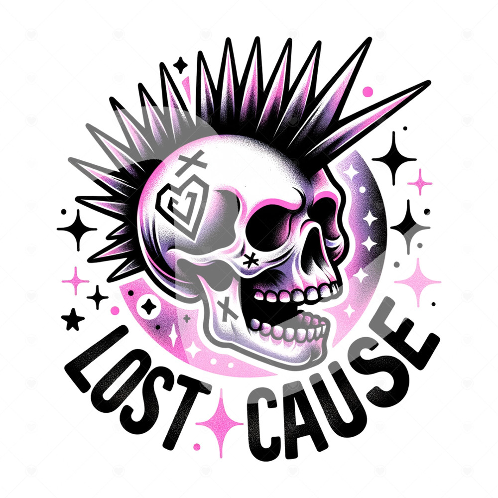 Lost Cause PNG, Snarky Skeleton Clipart, Punk Skeleton Sublimation Design, Tshirt DTF Design, Instant Digital Download, Tumbler Wrap, Mug.jpg