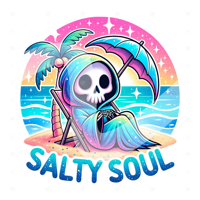 Salty Soul PNG, Funny Summer Reaper Clipart, Snarky Skeleton Sublimation Design, Summer Vacation DTF File, Salty Vibes Beach Shirt, Wrap.jpg