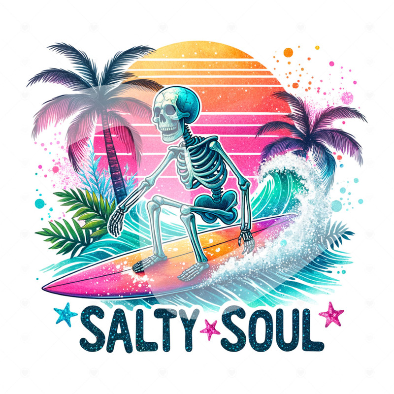 Salty Soul PNG, Funny Summer Skeleton Clipart, Snarky Skeleton Sublimation Design, Summer Vacation DTF File, Salty Vibes Beach Shirt, Wrap.jpg