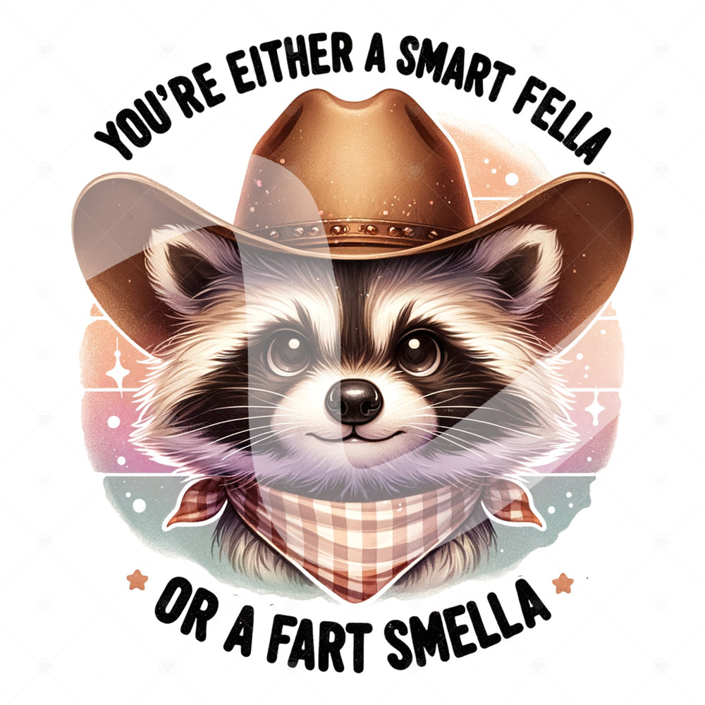 Smart Fella or Fart Smella PNG, Funny Raccoon Clipart, Cowboy Raccoon Sublimation Design, Unhinged DTF Transfer File, Trendy Western PNG.jpg