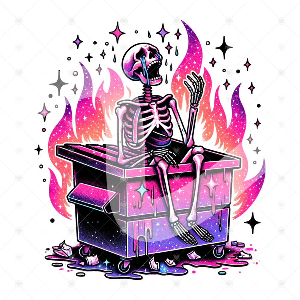 Snarky Skeleton Clipart, Emotional Dumpster Fire PNG, Sad Skeleton Png, Everything Sucks Sublimation File, Spooky Tshirt Design, Emo Png.jpg