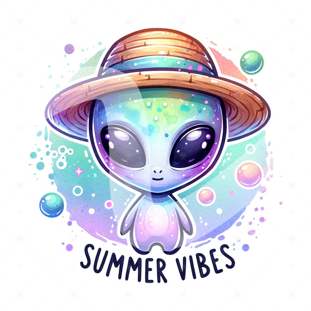 Summer Vibes PNG, Cute Summer Alien Clipart, Whimsical Unhinged PNG, Retro Space Alien Sublimation Design, Vacation DTF File, Trendy Shirt.jpg