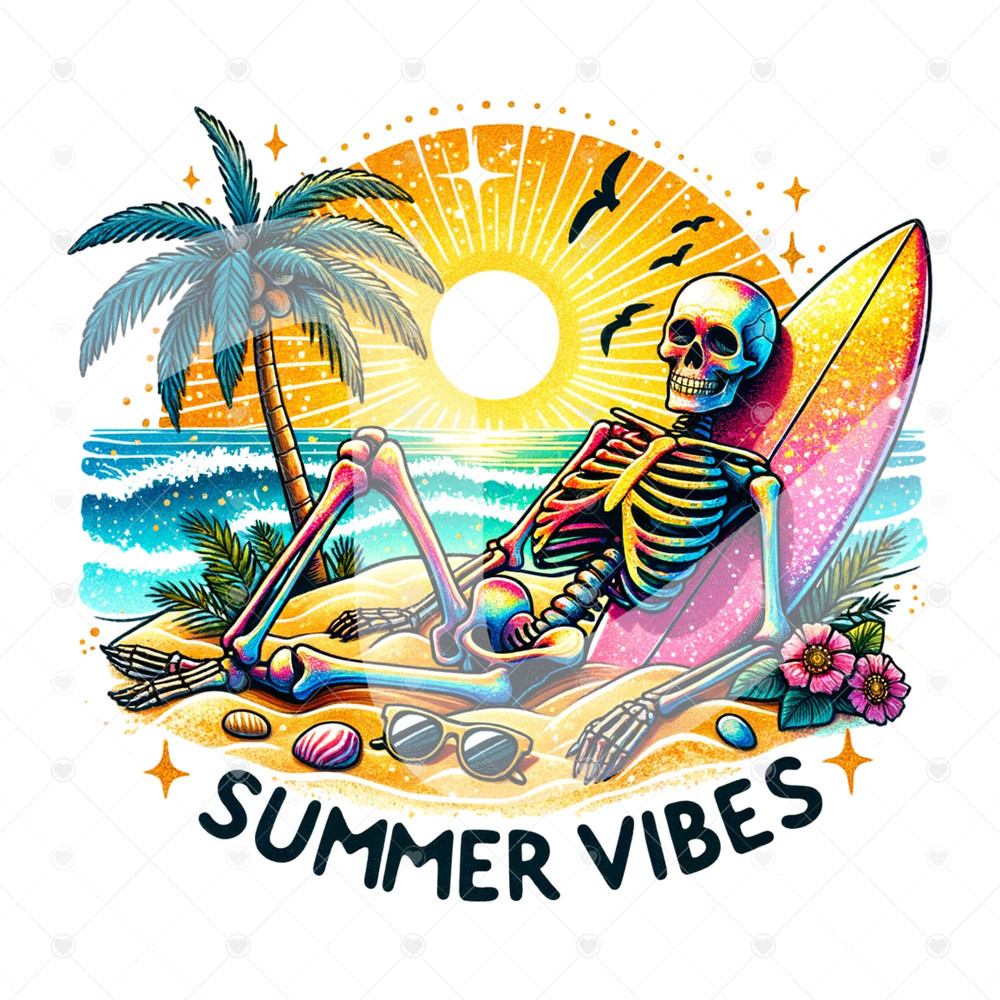Summer Vibes PNG, Funny Summer Skeleton Clipart, Snarky Skeleton Sublimation Design, Summer Vacation DTF File, Trendy T-Shirt Download.jpg