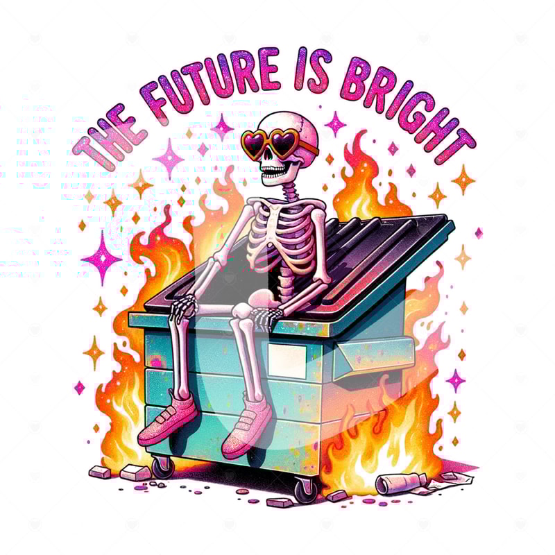 The Future is Bright PNG, Snarky Skeleton Clipart, Funny Dumpster Fire Png, Graduation Tshirt, Sarcastic Sublimation, DTF Transfer, Sticker.jpg