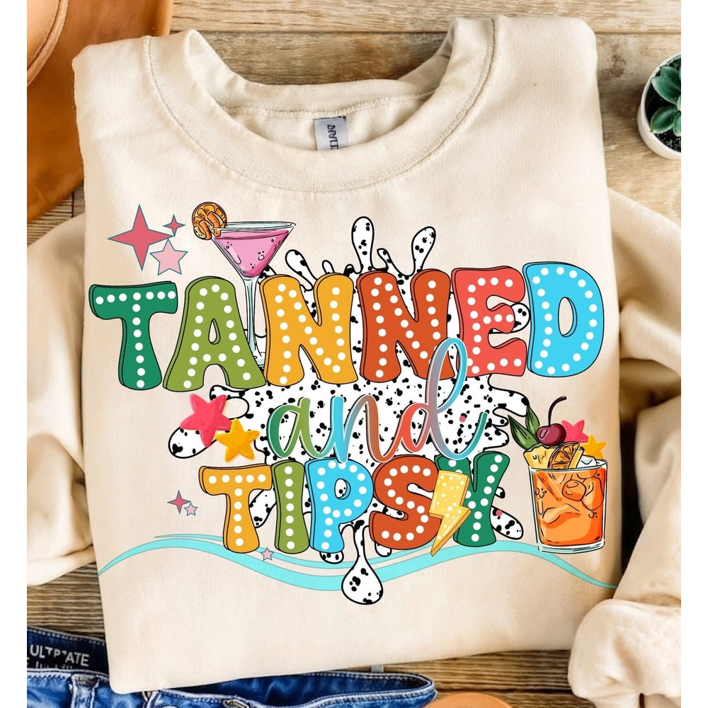 Tanned and Tipsy PNG, Bright Doodle Png, Funny Summer Quotes, Summer Vibes PNG, Digital Download Png, Hello Summer png, Beach png, Vacation.jpg