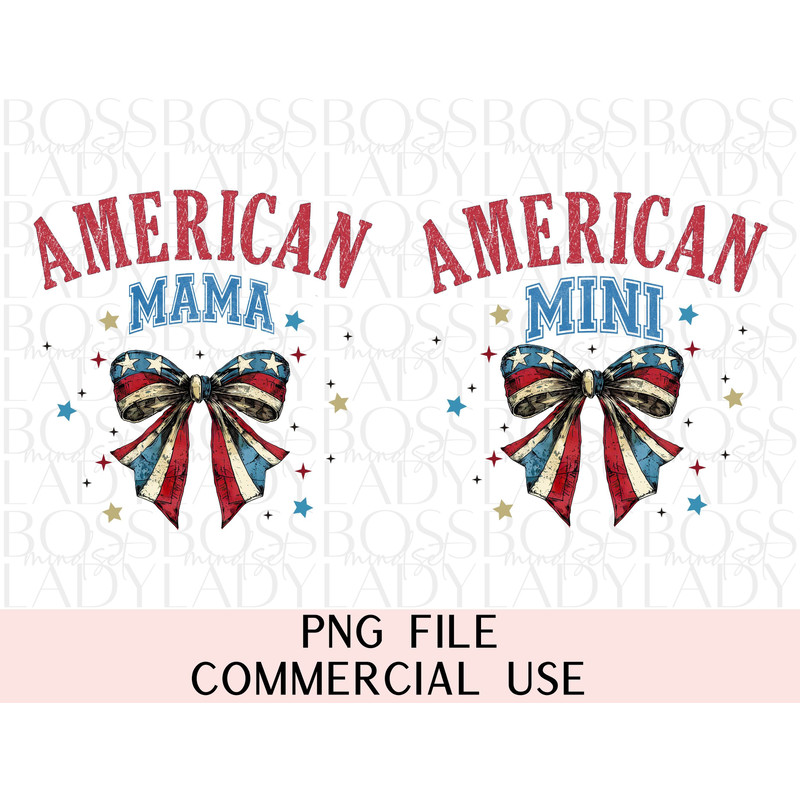 American Mama Mini 4th Of July Stars Flag Coquette Bow Independence Day PNG Sublimation Design DIY Tshirts Instant Downloadable Printable.jpg