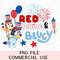 Bluey Bingo 4th of July Red White & Bluey Patriotic America Fireworks PNG Sublimation Trendy Graphics Design Kids Toddlers Birthday Shirt.jpg