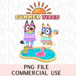 bluey bingo summer vacation vibes pool party png sublimation trendy graphics instant downloadable design kids toddlers b