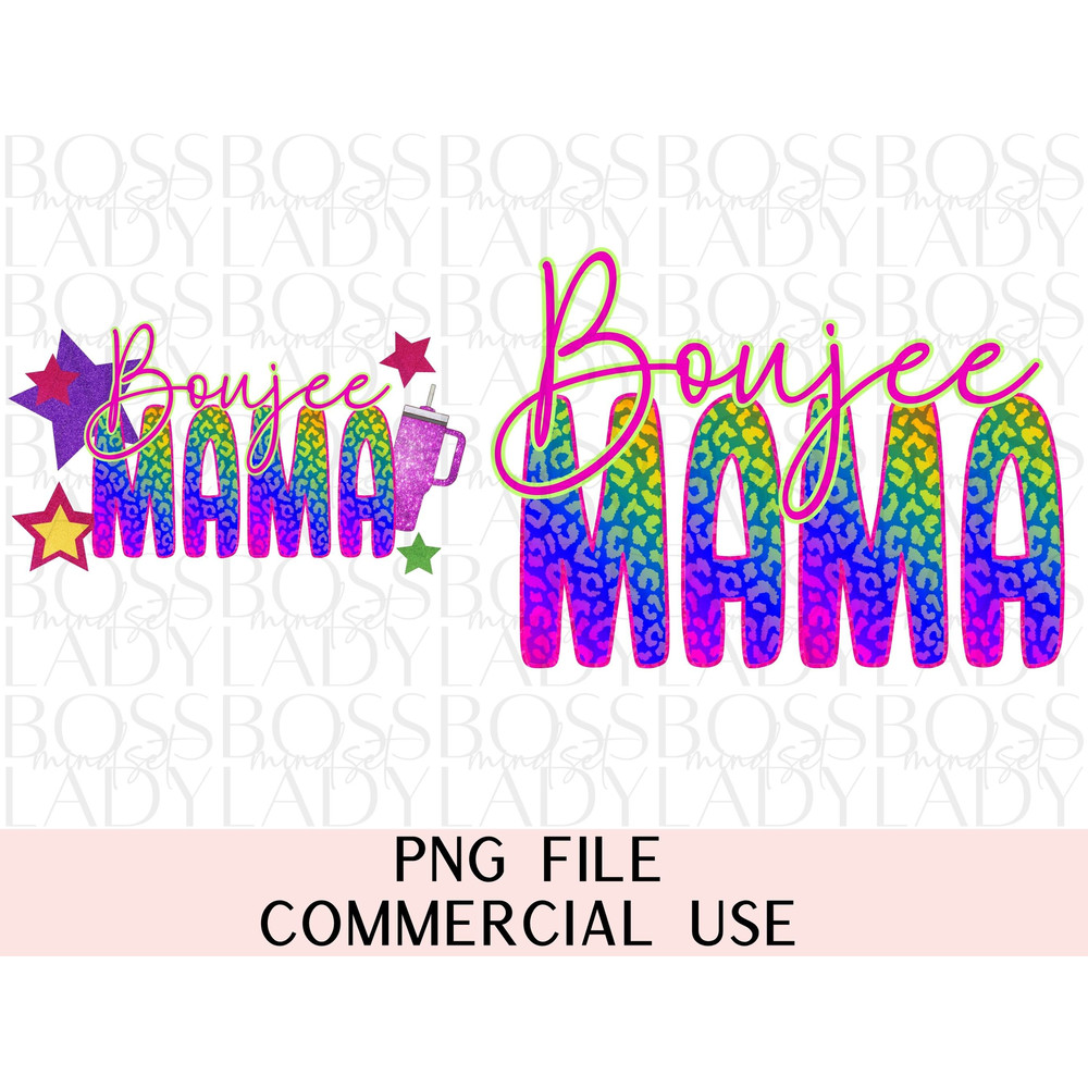 Boujee Mama Kinda Broke Kinda Bougie Neon Leopard Print PNG Sublimation T Shirt & Faux Hat Patch Trendy Graphics Digital File Design.jpg
