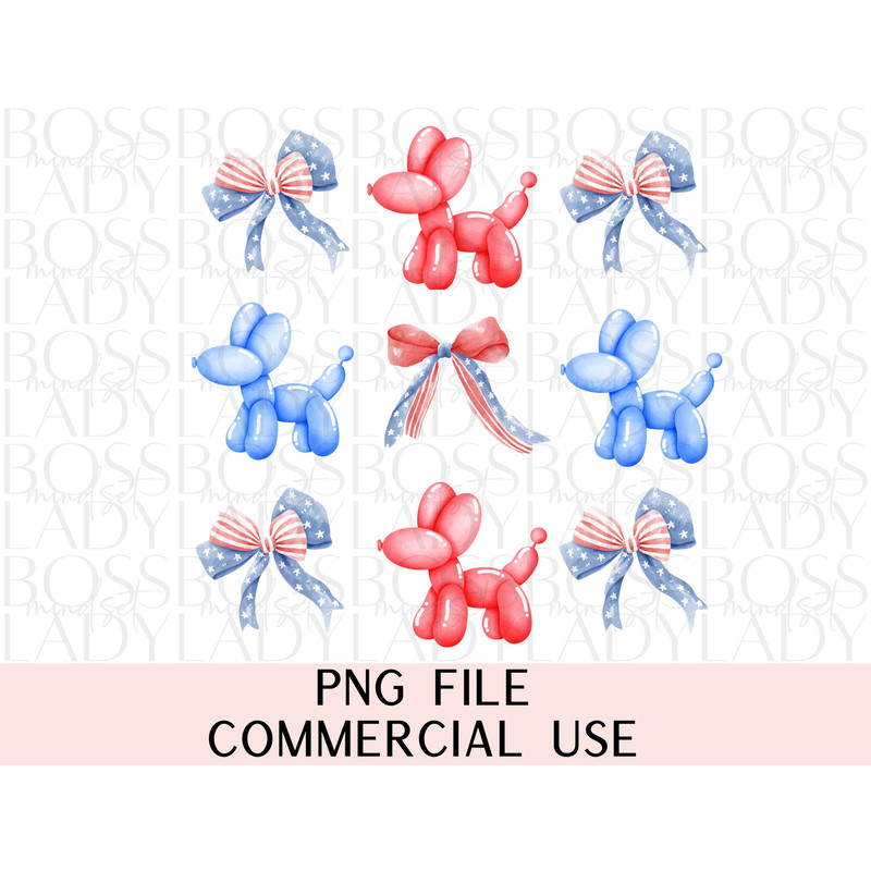 Coquette 4th Of July American Flag Coquette Bows Balloon Dog Preppy Girly Trendy Graphics PNG Sublimation Instant Downloadable Digital File.jpg