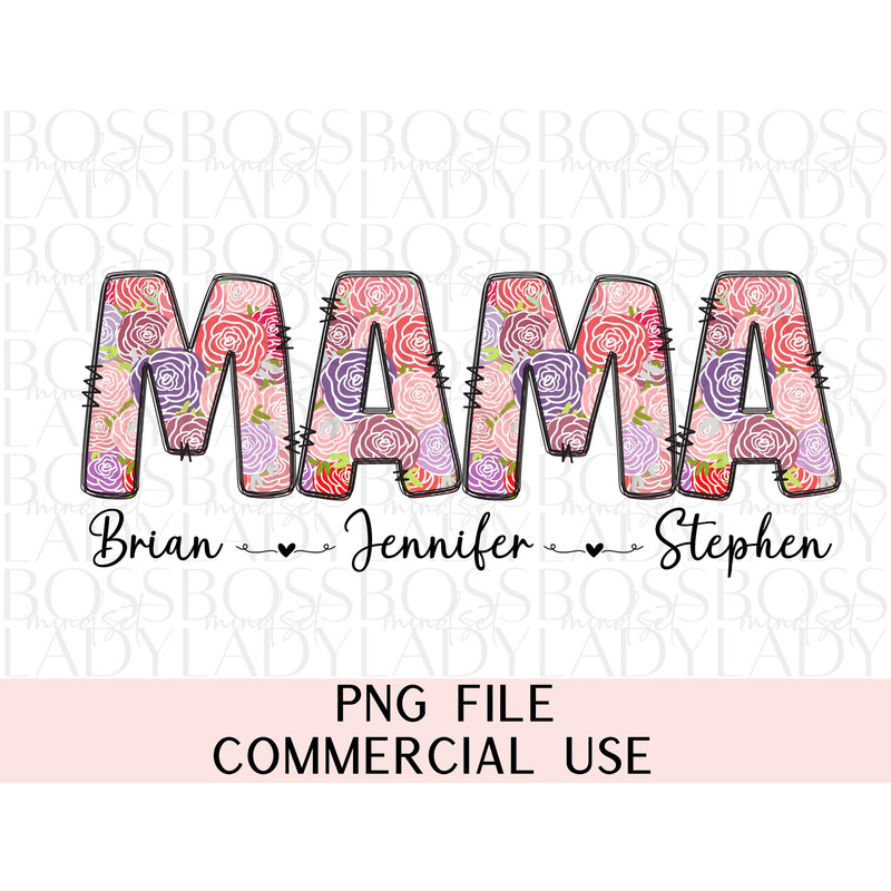 Floral Mama PNG T-shirt Personalized With Kids Names Custom Ma Ma Tshirt Mother's Day Gift Tee Flowers Sweatshirt Newly Mom Mama Est 2024.jpg