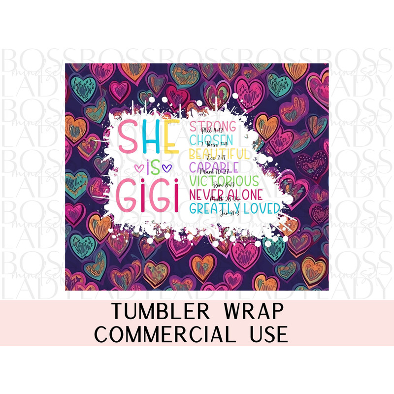 Gigi She is Mom Gift For Mothers Day From Kids Grandma Est 2024 Bible Verses Strong Grammy Positive Affirmations Tumbler Wrap.jpg