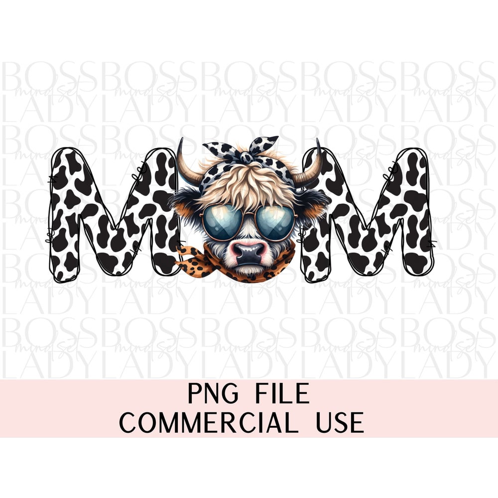 Highland Cow Mom Shaggy Cow Lover Sunglasses Cowhide Print Boujee Mama Trendy Graphics PNG Sublimation Instant Downloadable Digital File.jpg
