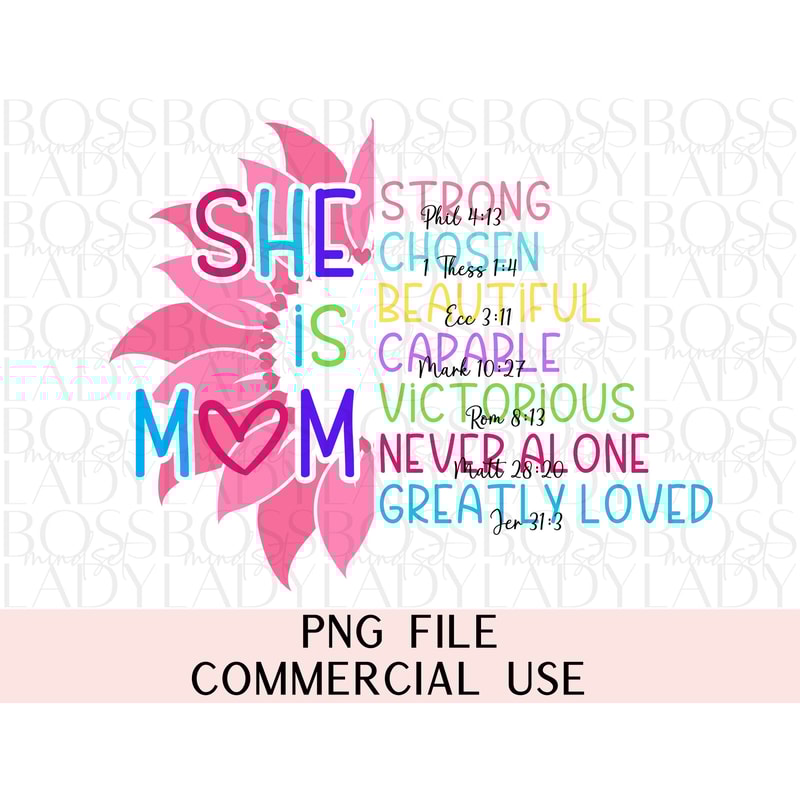 She Is Mom Pink Flower Mother Hood Trendy Graphics SVG PNG Sublimation Instant Downloadable Printable Clipart Digital File.jpg