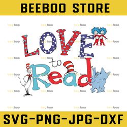 love to read svg, dr seuss svg, reading love svg, the cat in the hat svg, the thing svg, elephant svg, thing 1 thing 2