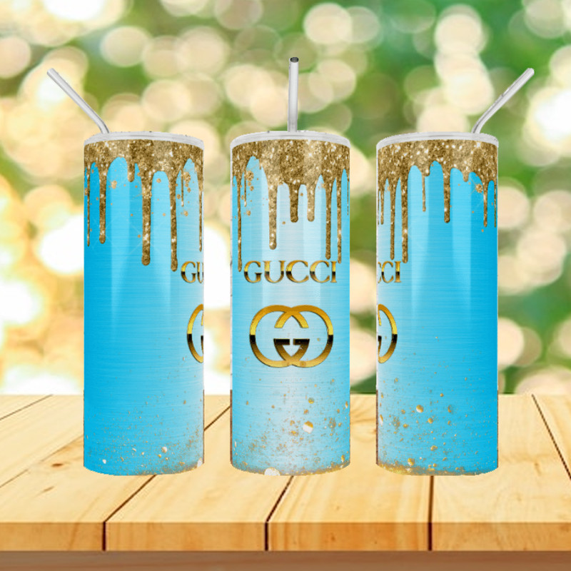 Blue GG Dripping Tumbler, Gucci Tumbler, 20Oz Straight Logo.png