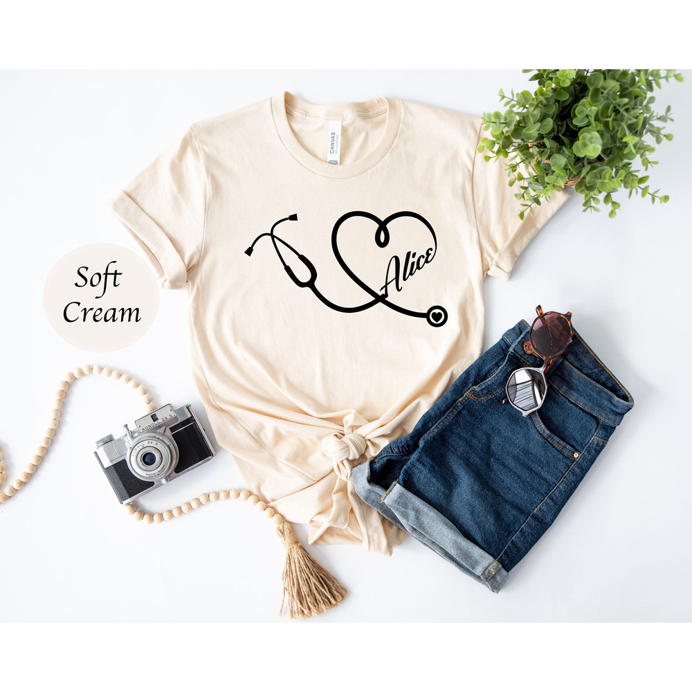 Personalized Nurse Tee, Custom Nurse Shirt, Stethoscope Nurse Shirt, Nursing School Shirt, Nursing Shirt, Nursing School Gift 1.jpg